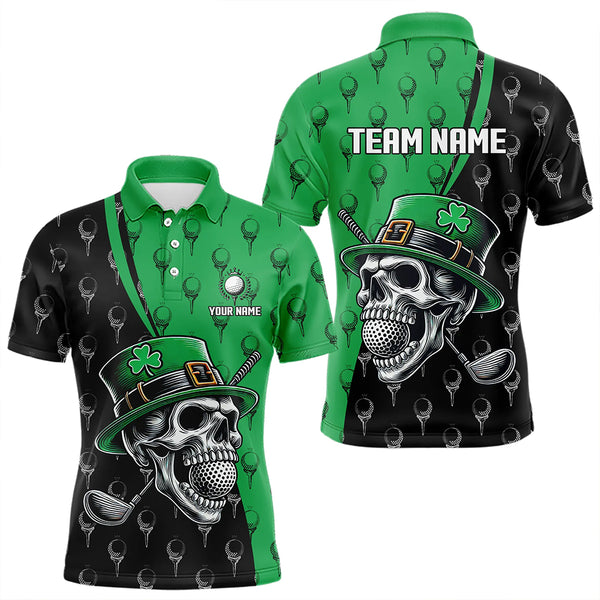 Personalized Black and Green Camo Skull Men golf polo shirts Custom St Patrick Day mens golf wear NQS9566