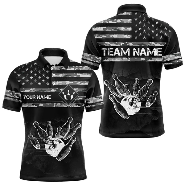Personalized Black and White camo American flag Custom Bowling Team Shirts For Men Bowling Jersey NQS9726