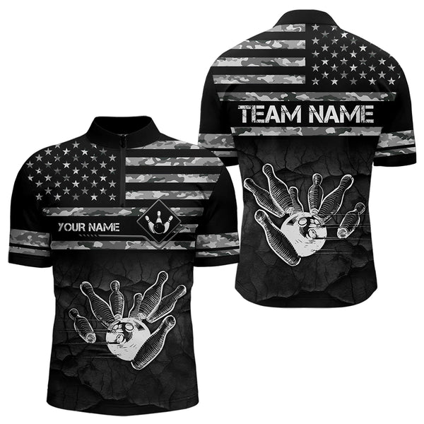 Personalized Black and White camo American flag Custom Bowling Team Shirts For Men Bowling Jersey NQS9726