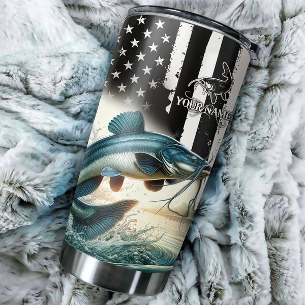 1PC American flag catfish Fishing patriotic Custom Stainless Steel Fishing Tumbler Cup, Fishing gift NQS1669