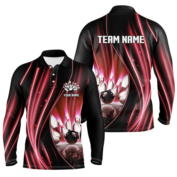 Red and black light Men Polo, 1/4 Quarter Zip Shirts Custom bowling team jerseys, gift for bowlers NQS7860