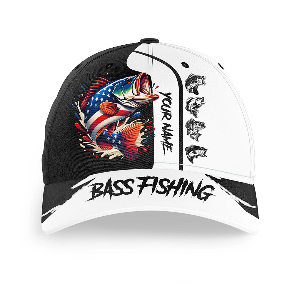 Bass Fishing 3D American Flag patriotic Custom fishing hat Unisex Fishing Baseball Angler hat NQS2229