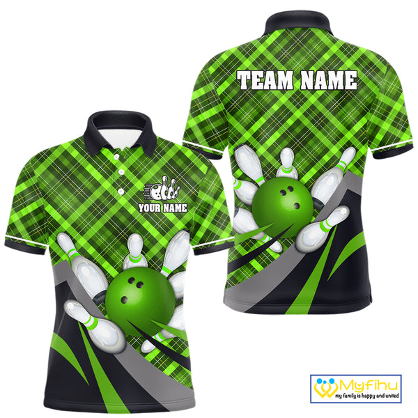 Green Plaid Christmas pattern Bowling shirts For Men Custom Team Bowling Jersey Xmas Gift For Bowlers NQS10492