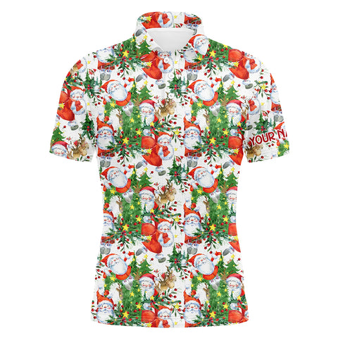 Mens golf polo shirt custom Christmas Santa Claus golf polos shirt for men, Christmas golfing gifts NQS6649