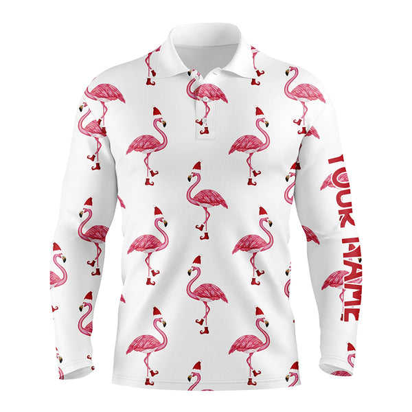 Mens golf polo shirt custom Christmas Winter flamingo Santa golf polos shirt for men, Christmas gifts NQS6650