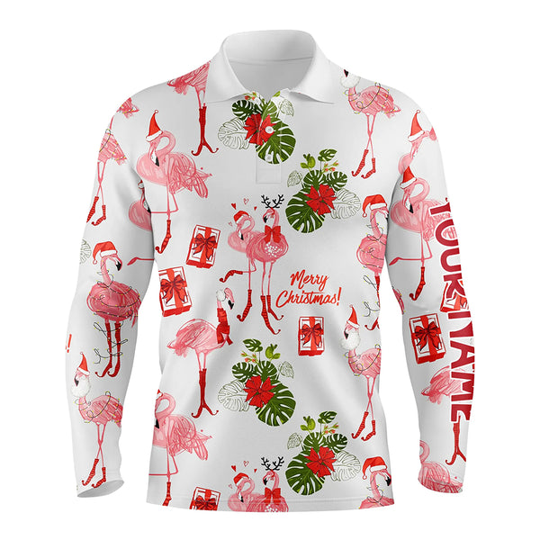 Mens golf polo shirt custom Christmas flamingo golf polos shirt for men, Christmas golf gifts NQS6651