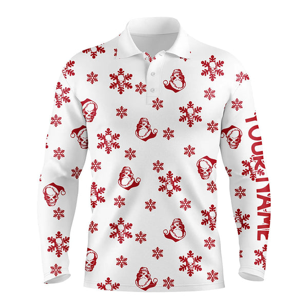 Red white Mens golf polo shirt custom Skull snow Christmas pattern golf shirt for men, golf gifts NQS6653