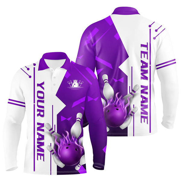 White and Purple Flame Bowling Polo, Quarter Zip shirts for Men custom Team Bowling Jersey For Men NQS8743