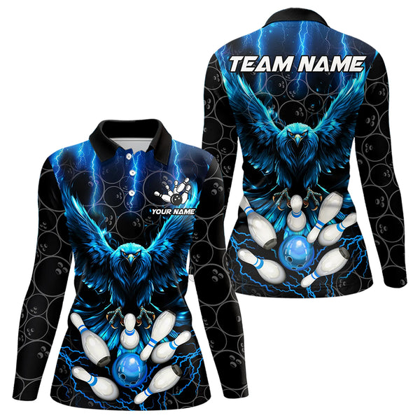 Custom Blue Lightning Thunder Eagle Women Bowling Shirts Black Bowling Camo Team Jersey Outfits NQS9578