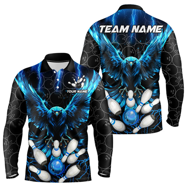 Custom Blue Lightning Thunder Eagle Mens Bowling Shirts Black Bowling Camo Team Jersey Outfits NQS9578
