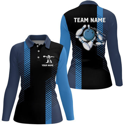 Black and blue bowling shirt for women custom Womens Bowling Polo Shirts, team bowling jerseys NQS7502
