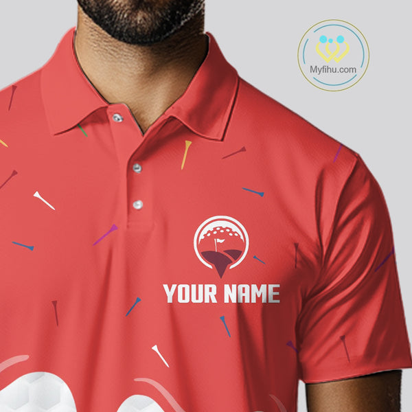 Mens golf polo shirts custom red Ice Cream Melting On Golf Ball, golf gifts for mens NQS9988