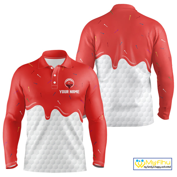Mens golf polo shirts custom red Ice Cream Melting On Golf Ball, golf gifts for mens NQS9988