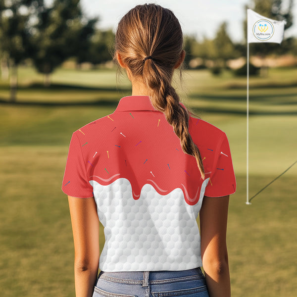 Womens golf polo shirts custom red Ice Cream Melting On Golf Ball, golf gifts for ladies NQS9988