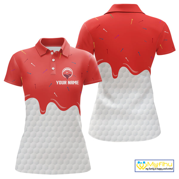Womens golf polo shirts custom red Ice Cream Melting On Golf Ball, golf gifts for ladies NQS9988