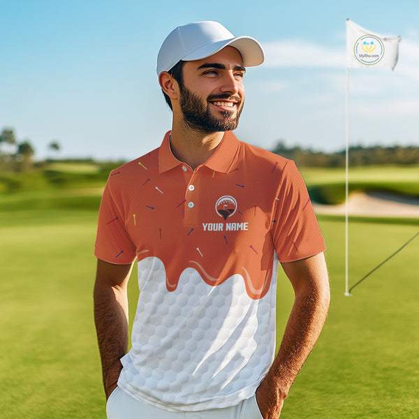 Mens golf polo shirts custom orange Ice Cream Melting On Golf Ball, golf gifts for mens NQS9989
