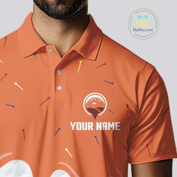 Mens golf polo shirts custom orange Ice Cream Melting On Golf Ball, golf gifts for mens NQS9989