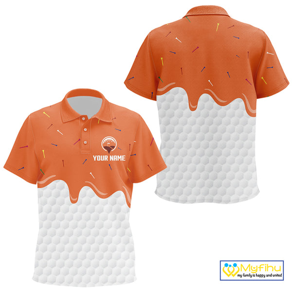 Kid golf polo shirts custom orange Ice Cream Melting On Golf Ball, golf gifts for Kid NQS9989