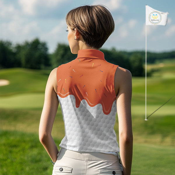 Womens sleeveless golf polo shirts custom orange Ice Cream Melting On Golf Ball, golf gifts for ladies NQS9989