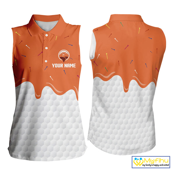 Womens sleeveless golf polo shirts custom orange Ice Cream Melting On Golf Ball, golf gifts for ladies NQS9989