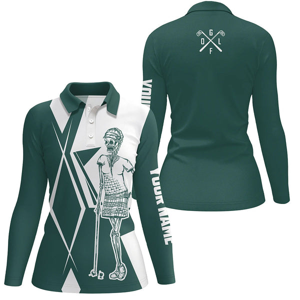 Green and white argyle Women golf polo shirt custom golf skull team golf jerseys ladies golf tops NQS6426