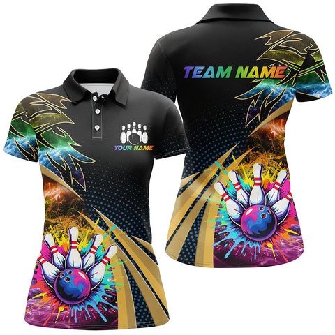 Colorful Bowling Polo, Quarter zip shirts For Women Custom Team Bowling Jerseys, Gift For Bowlers NQS8990