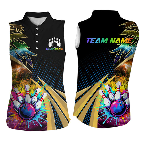 Colorful Bowling Sleeveless Polo shirts For Women Custom Team Bowling Jerseys, Gift For Bowlers NQS8990