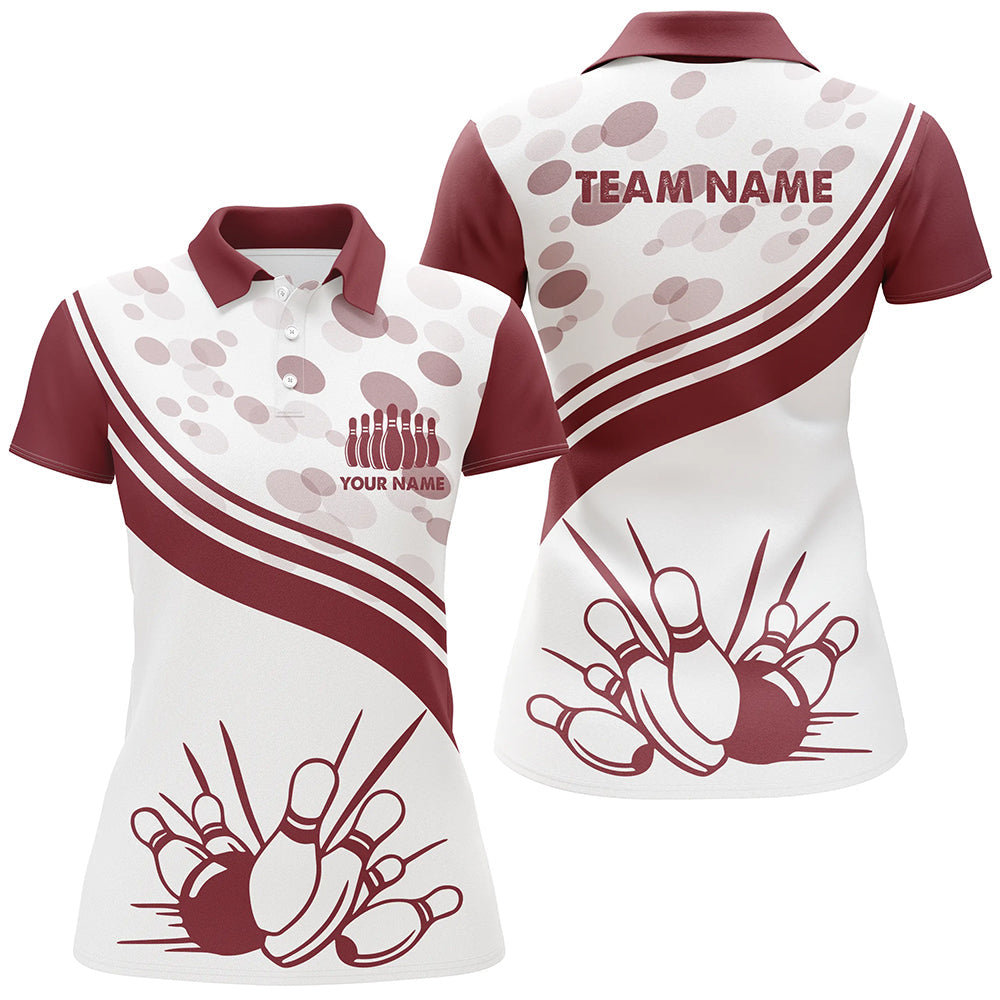 Custom Vintage white Bowling polos Shirts For Women, Personalized Bowling Team Jerseys NQS5519