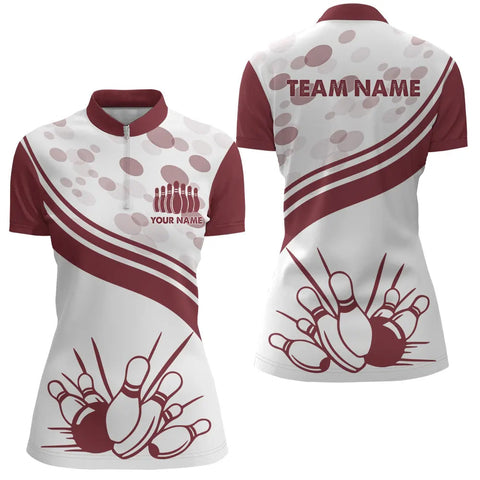 Custom Vintage white Bowling Quarter-Zip Shirts For Women, Personalized Bowling Team Jerseys NQS5519