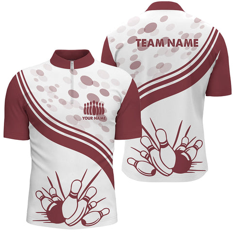 Custom Vintage white Bowling Quarter Zip Shirts For men, Personalized Bowling Team Jerseys NQS5519