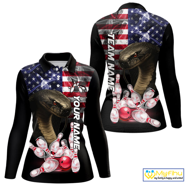 Smoke American Flag Cobra Snake Bowling Shirts For Women Custom patriotic Team Bowling jerseys NQS10286