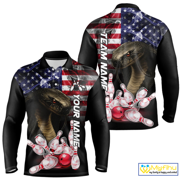 Smoke American Flag Cobra Snake Bowling Shirts for Men Custom patriotic Team Bowling jerseys NQS10286