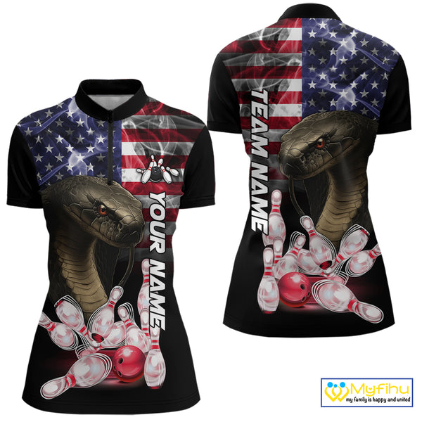Smoke American Flag Cobra Snake Bowling Shirts For Women Custom patriotic Team Bowling jerseys NQS10286