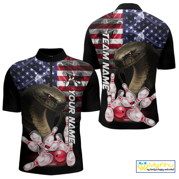 Smoke American Flag Cobra Snake Bowling Shirts for Men Custom patriotic Team Bowling jerseys NQS10286