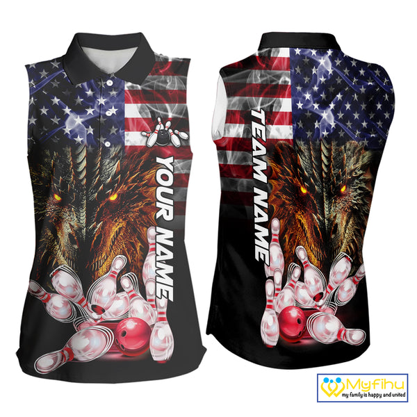 American Flag Dragon Bowling Sleeveless Polo shirt Custom patriotic Team Bowling jerseys NQS10288