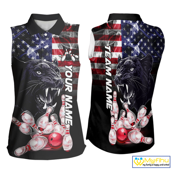 American Flag Panther Bowling Sleeveless Polo shirt Custom patriotic Team Bowling jerseys NQS10289