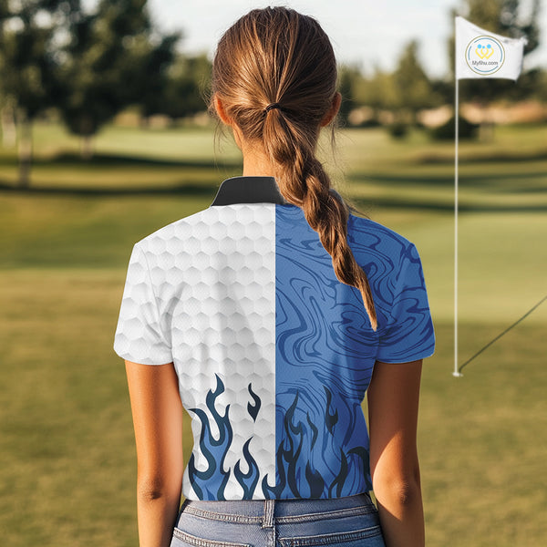White and Blue Camo Flame Women Golf Polo Shirt Custom golf attire for ladies, personalized golf gift NQS10709