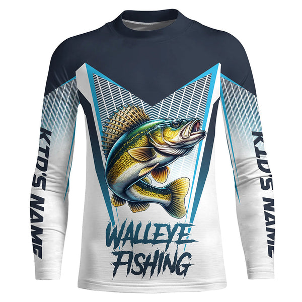 Personalized Walleye fishing Tournament Long Sleeve Fishing Shirts, Walleye Fishing Jersey | Blue NQS9225