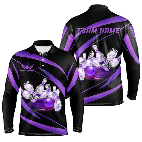 Personalized Black And Purple Bowling Shirts For Men, Custom Team Bowling League Jerseys NQS9230