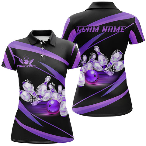 Personalized Black And Purple Bowling Shirts For Women, Custom Team Bowling League Jerseys NQS9230