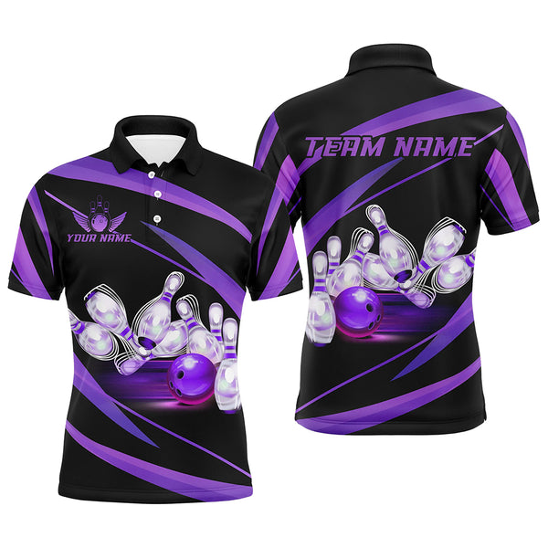 Personalized Black And Purple Bowling Shirts For Men, Custom Team Bowling League Jerseys NQS9230