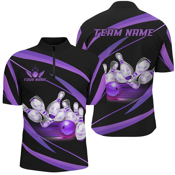 Personalized Black And Purple Bowling Shirts For Men, Custom Team Bowling League Jerseys NQS9230