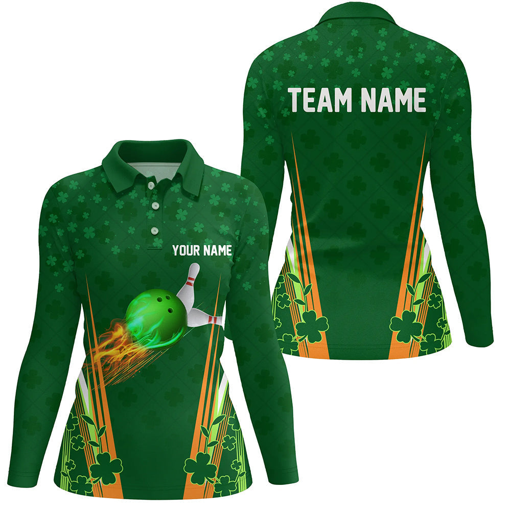 Green shamrock lucky Women bowling polo shirt Custom St Patrick Day team league bowling jerseys NQS7175