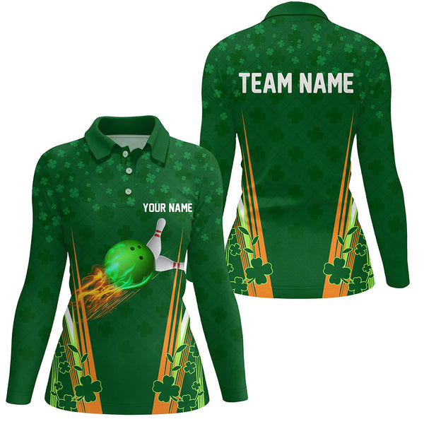 Green shamrock lucky Women bowling polo shirt Custom St Patrick Day team league bowling jerseys NQS7175