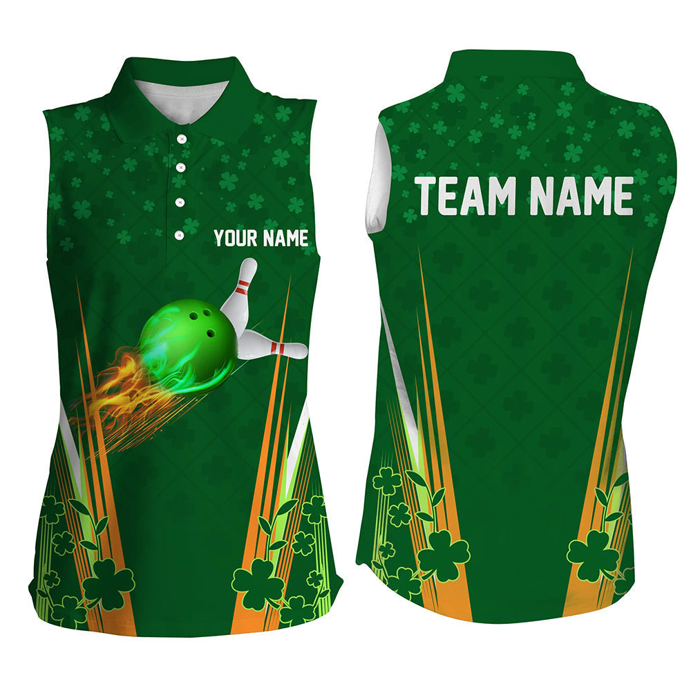 Green shamrock lucky Women Bowling sleeveless Polo shirt Custom St Patrick Day team bowling jerseys NQS7175