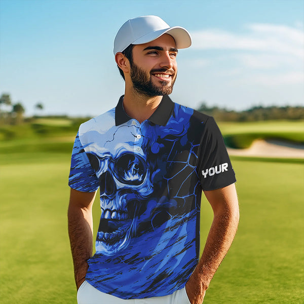 Black and Blue Skull Golf Custom Men golf polo shirts, personalized golf tournament jerseys for team NQS9584