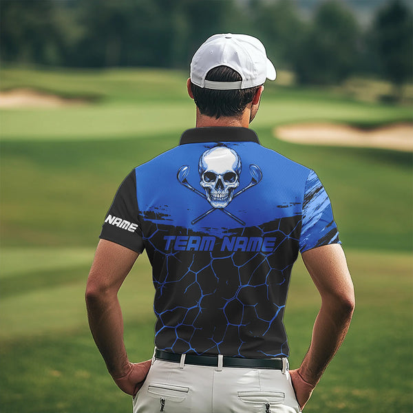 Black and Blue Skull Golf Custom Men golf polo shirts, personalized golf tournament jerseys for team NQS9584