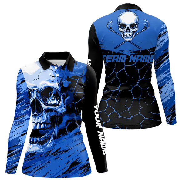 Black and Blue Skull Golf Custom Women golf polo shirts, personalized golf tournament jerseys for team NQS9584