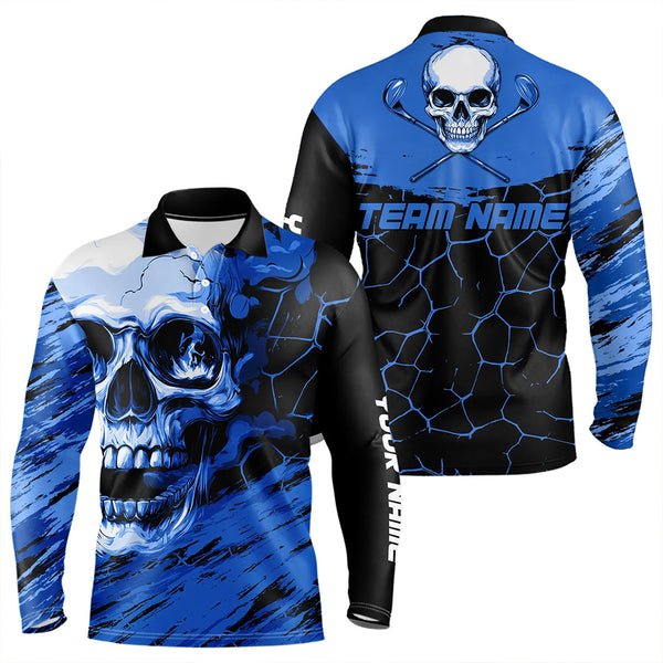 Black and Blue Skull Golf Custom Men golf polo shirts, personalized golf tournament jerseys for team NQS9584