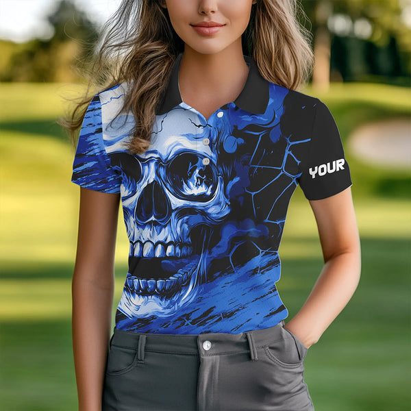 Black and Blue Skull Golf Custom Women golf polo shirts, personalized golf tournament jerseys for team NQS9584